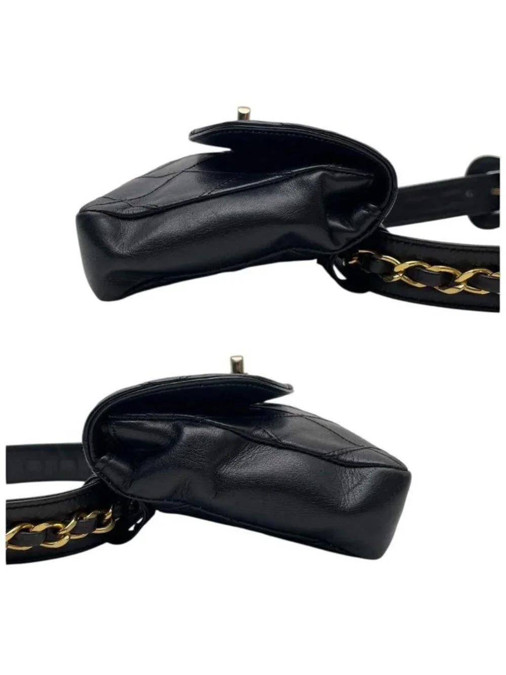 Chanel Bicolor Quilted Waist Bag Pouch CC Logo Black